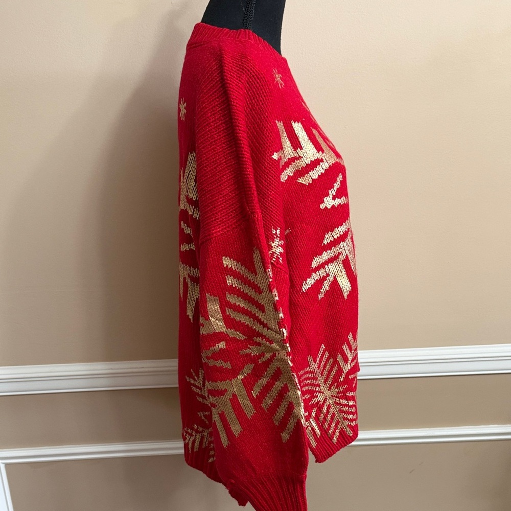 Festive Red and Gold Snowflake Sweater - Picture 6 of 11